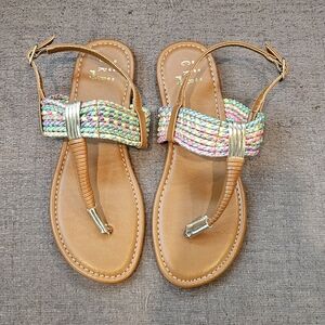 Tan Rhinestone Embellished Sandals with Ankle Strap